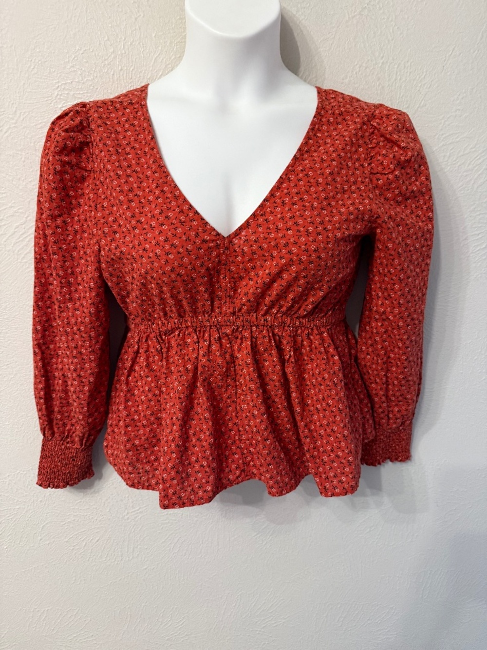 Madewell 2023 size S Peplum Top Balloon Sleeve cotton boho daisy
